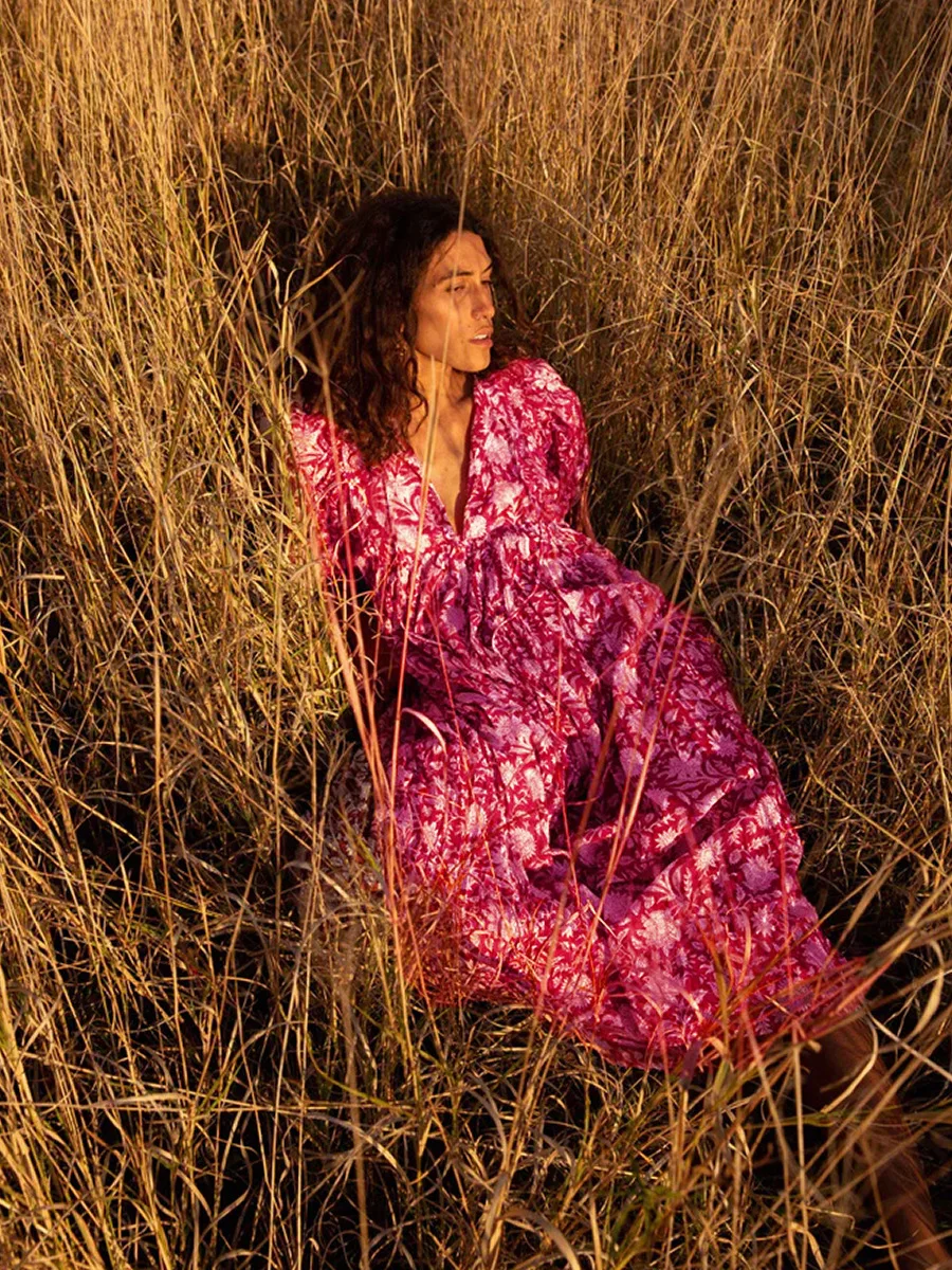 Women Bohemian Floral Print Maxi Dress Elegant 3/4 Sleeve O Neck Lace Up Loose Midi Dress Casual Vacation Beach Sundress 2023 Women Bohemian Floral Print Maxi Dress Elegant 3/4 Sleeve O Neck Lace Up Loose Midi Dress Casual Vacation Beach Sundress 2023