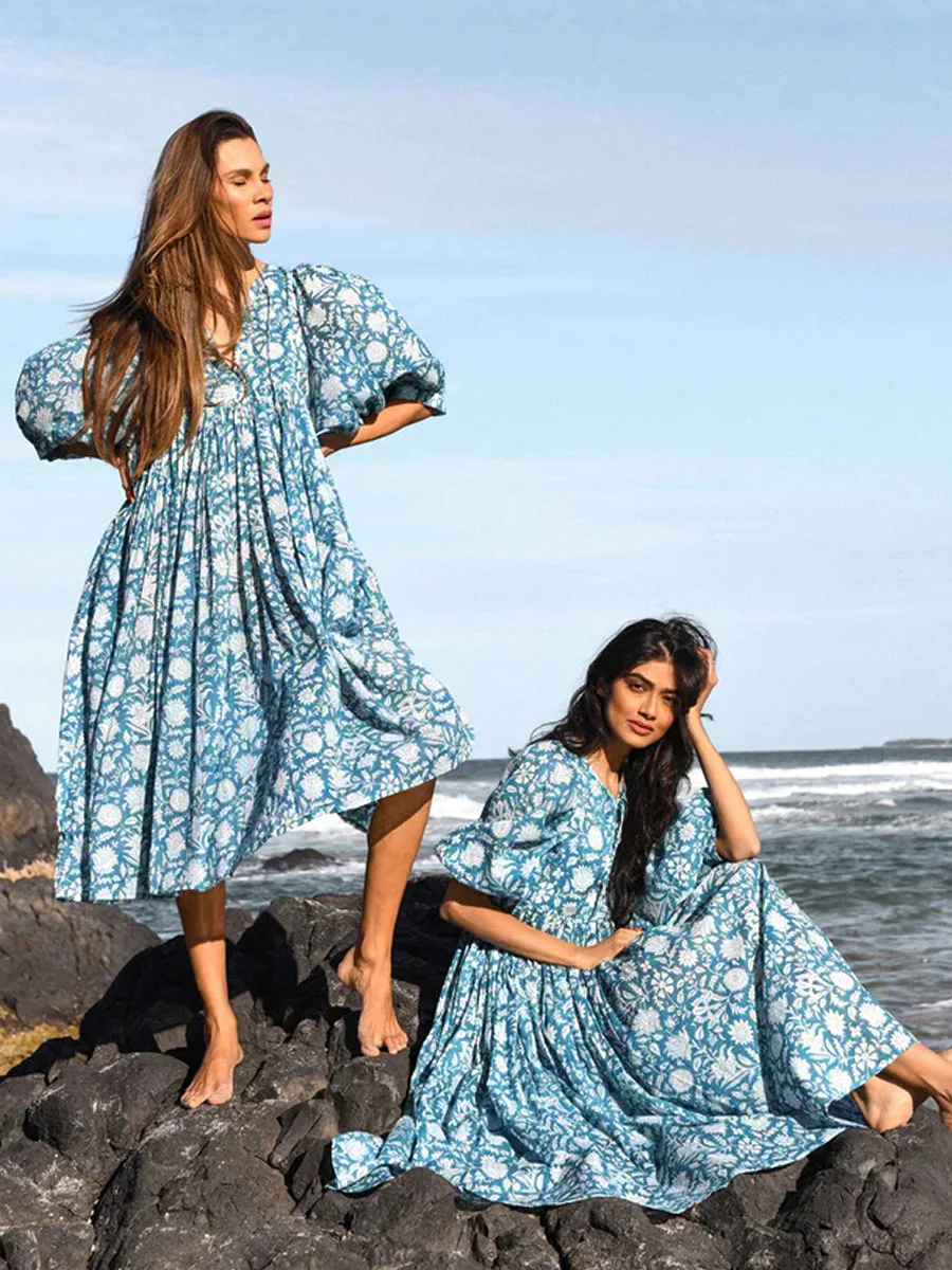 Women Bohemian Floral Print Maxi Dress Elegant 3/4 Sleeve O Neck Lace Up Loose Midi Dress Casual Vacation Beach Sundress 2023 Women Bohemian Floral Print Maxi Dress Elegant 3/4 Sleeve O Neck Lace Up Loose Midi Dress Casual Vacation Beach Sundress 2023