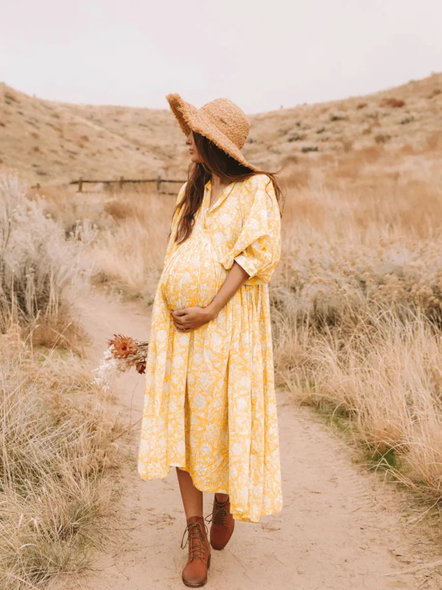 Women Bohemian Floral Print Maxi Dress Elegant 3/4 Sleeve O Neck Lace Up Loose Midi Dress Casual Vacation Beach Sundress 2023 Women Bohemian Floral Print Maxi Dress Elegant 3/4 Sleeve O Neck Lace Up Loose Midi Dress Casual Vacation Beach Sundress 2023