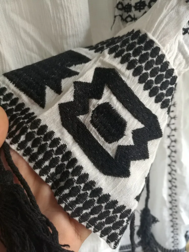 Khale Yose Long Sleeve Ethnic Dress Tassels Boho Hippie Chic Women Embroidery Dress Cotton Gypsy Vintage Dresses Womens Tunic