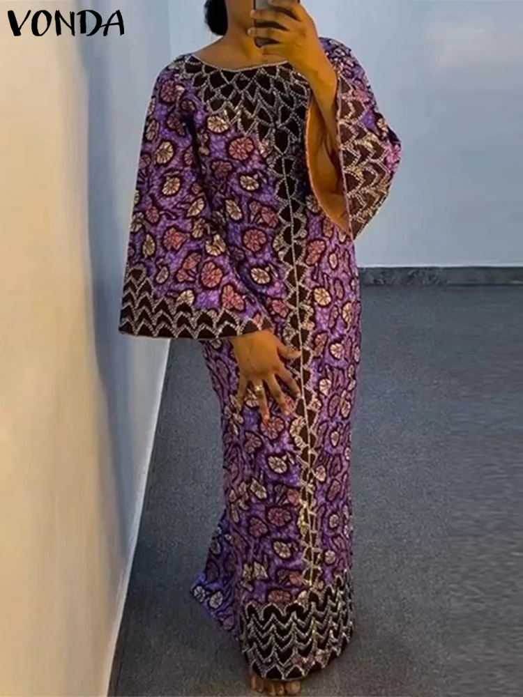 VONDA Bohemian Party Dress Elegant Women Printing Sundress Vintage Flare Long Sleeve Maxi Vestidos Oversized O-Neck Robe Femme 3 38300 ac0jmd