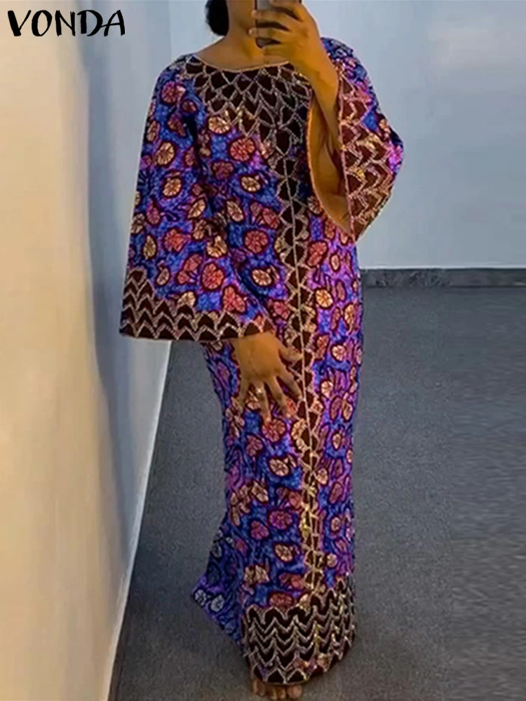 VONDA Bohemian Party Dress Elegant Women Printing Sundress Vintage Flare Long Sleeve Maxi Vestidos Oversized O-Neck Robe Femme 1 38300