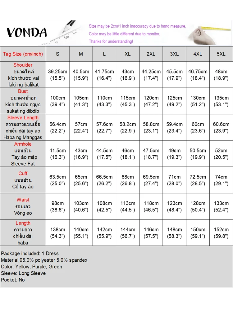 VONDA Bohemian Party Dress Elegant Women Printing Sundress Vintage Flare Long Sleeve Maxi Vestidos Oversized O-Neck Robe Femme 6 38300