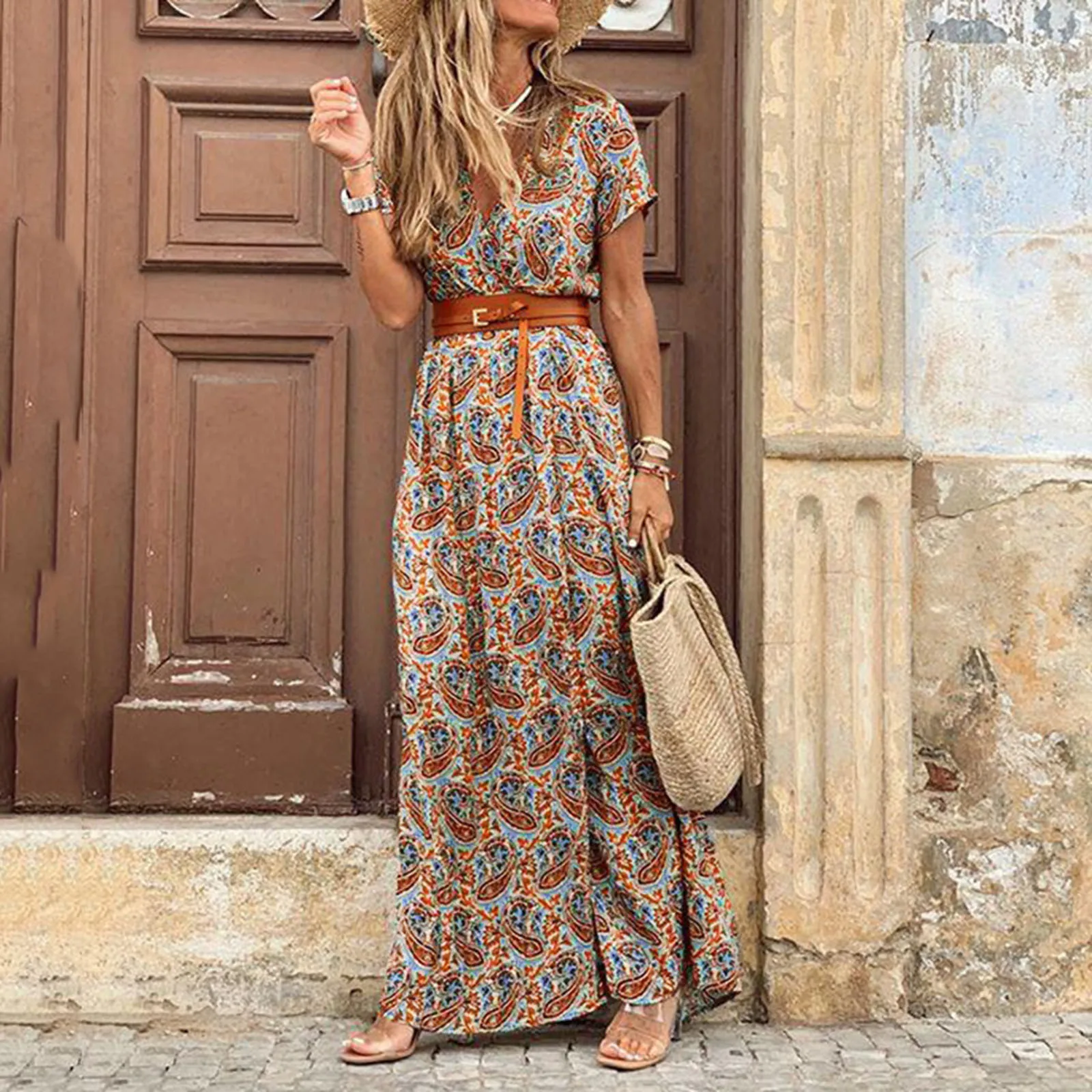 Long Dress for Women 2024 Summer Beach Bohemian Dresses Vestido Casual Robe Female Clothing Y2K Floral Skirt Elegant Maxi Dress