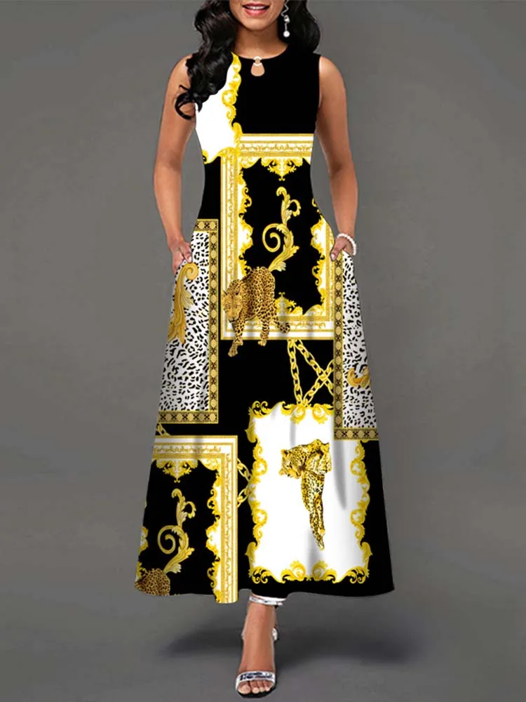 Elegant Summer Boho Long Dress Sleeveless Casual Floral Print Maxi Dress for Women Perfect for Beach Party