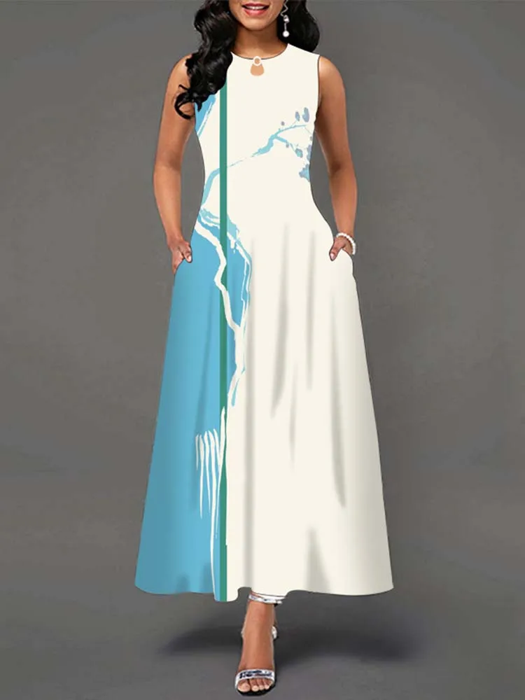 Elegant Summer Boho Long Dress Sleeveless Casual Floral Print Maxi Dress for Women Perfect for Beach Party