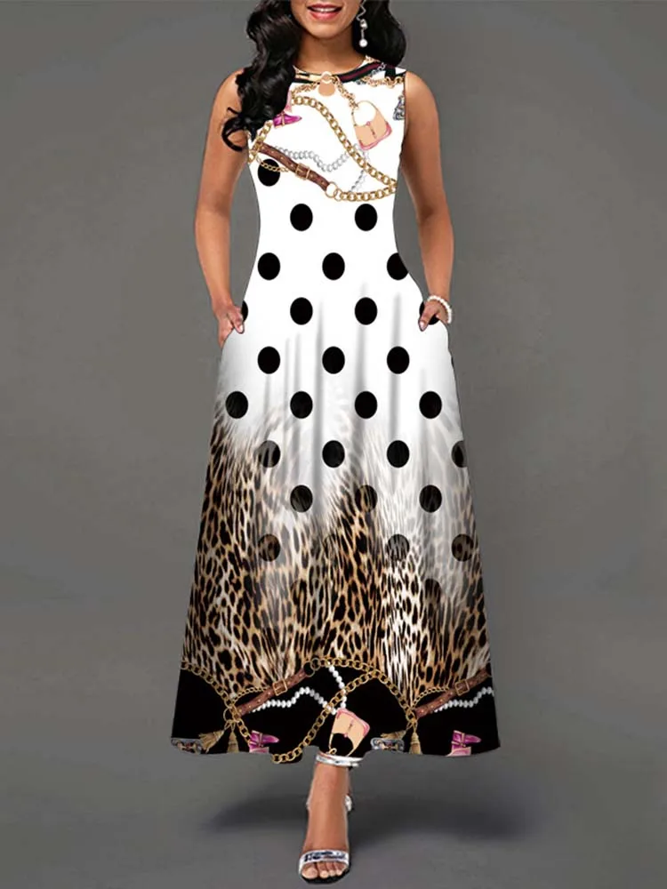 Elegant Summer Boho Long Dress Sleeveless Casual Floral Print Maxi Dress for Women Perfect for Beach Party