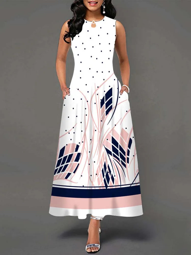 Elegant Summer Boho Long Dress Sleeveless Casual Floral Print Maxi Dress for Women Perfect for Beach Party