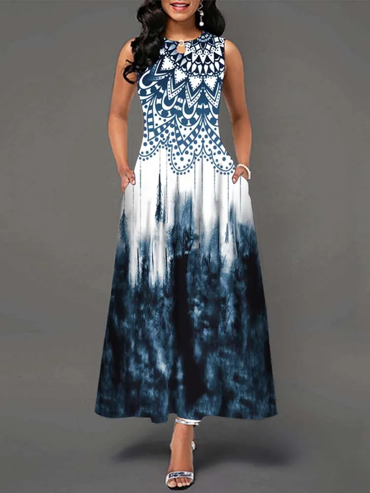 Elegant Summer Boho Long Dress Sleeveless Casual Floral Print Maxi Dress for Women Perfect for Beach Party