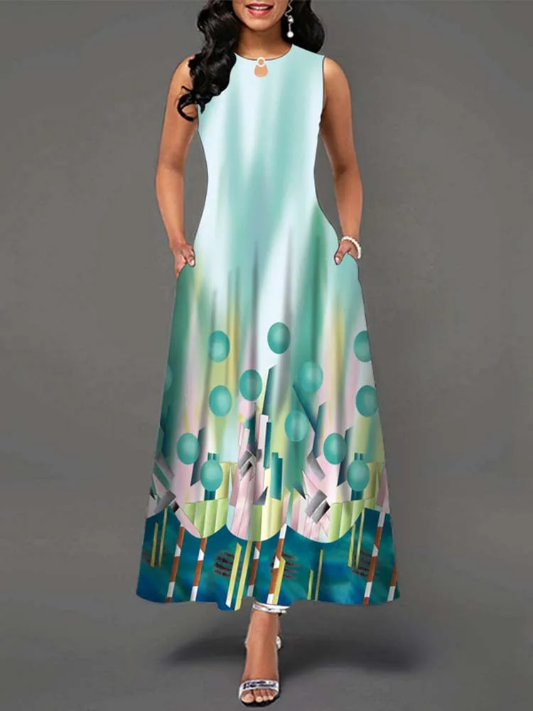 Elegant Summer Boho Long Dress Sleeveless Casual Floral Print Maxi Dress for Women Perfect for Beach Party