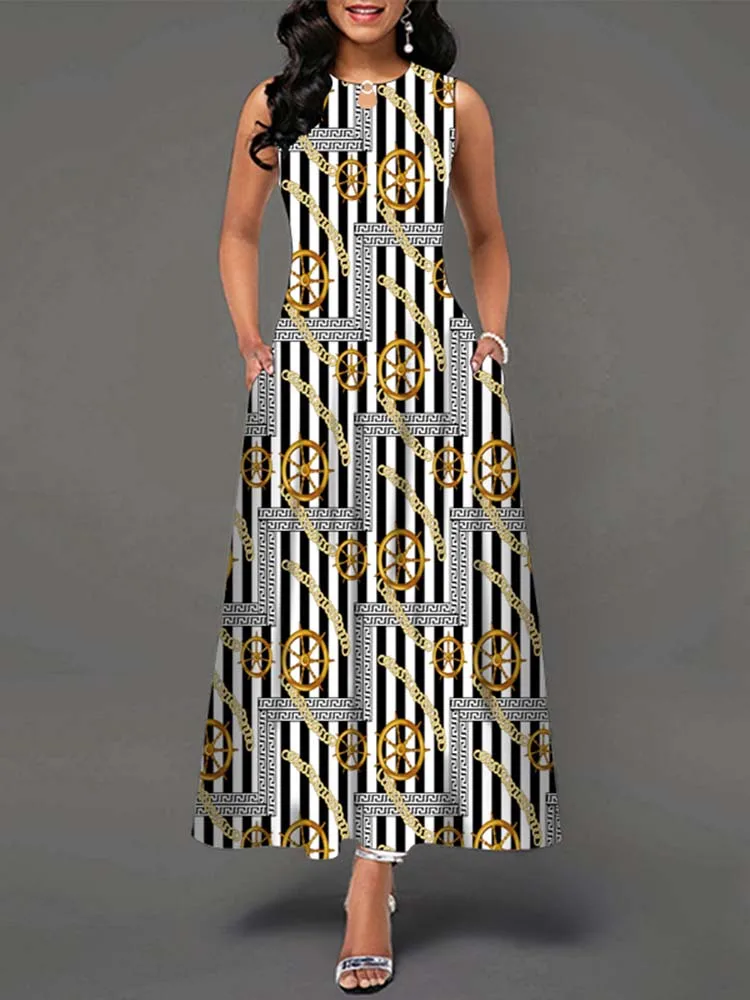 Elegant Summer Boho Long Dress Sleeveless Casual Floral Print Maxi Dress for Women Perfect for Beach Party