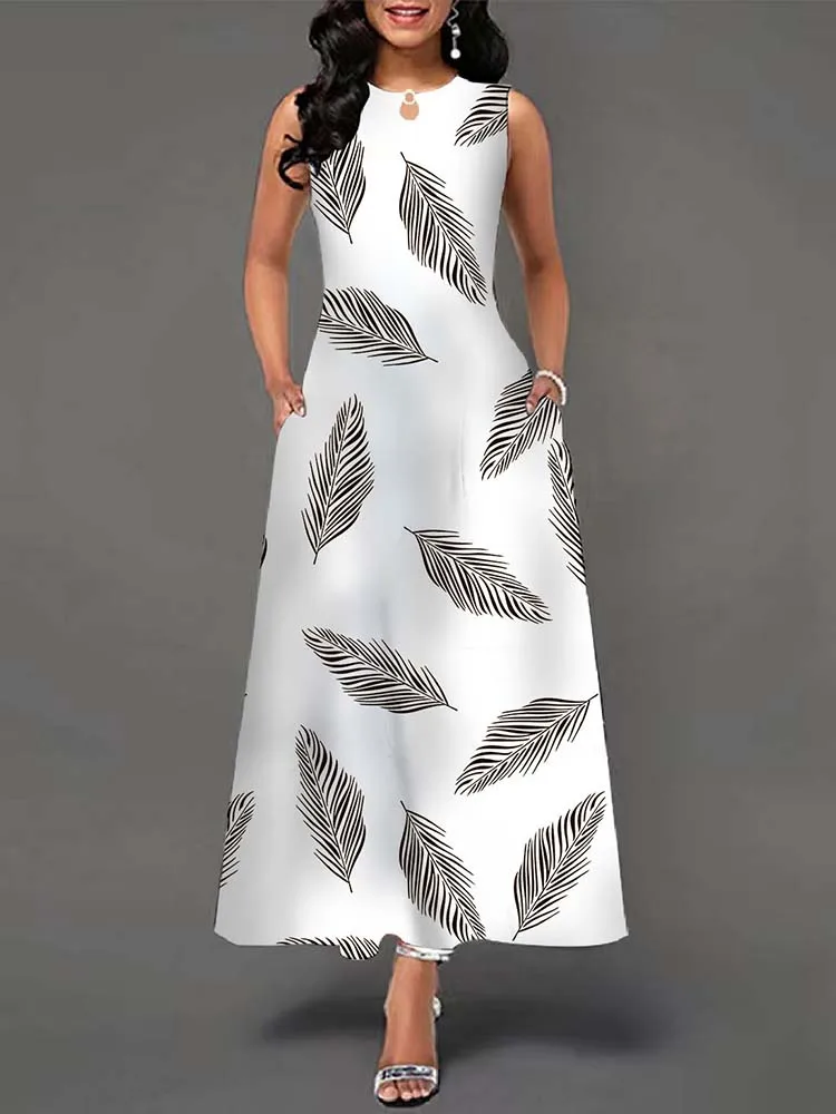 Elegant Summer Boho Long Dress Sleeveless Casual Floral Print Maxi Dress for Women Perfect for Beach Party