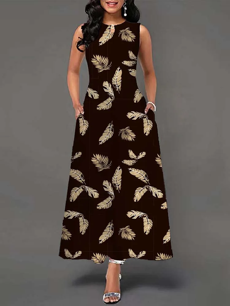 Elegant Summer Boho Long Dress Sleeveless Casual Floral Print Maxi Dress for Women Perfect for Beach Party