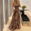 Boho style long dress Beach holiday dress halter maxi print dress Summer slip dress women's dress