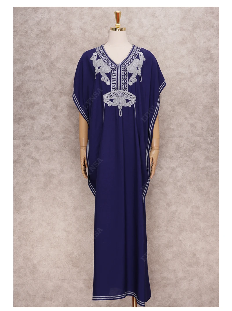 2024 Vintage Embroidery Kaftan Sexy V-neck Batwing Sleeve High Waist Maxi Dress Tunic Women Clothing Summer Beach Dresses Q660