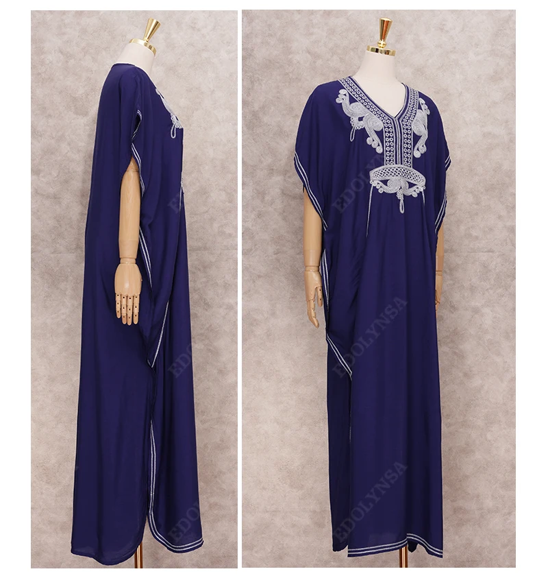 2024 Vintage Embroidery Kaftan Sexy V-neck Batwing Sleeve High Waist Maxi Dress Tunic Women Clothing Summer Beach Dresses Q660