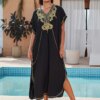 2024 Vintage Embroidery Kaftan Sexy V-neck Batwing Sleeve High Waist Maxi Dress Tunic Women Clothing Summer Beach Dresses Q660