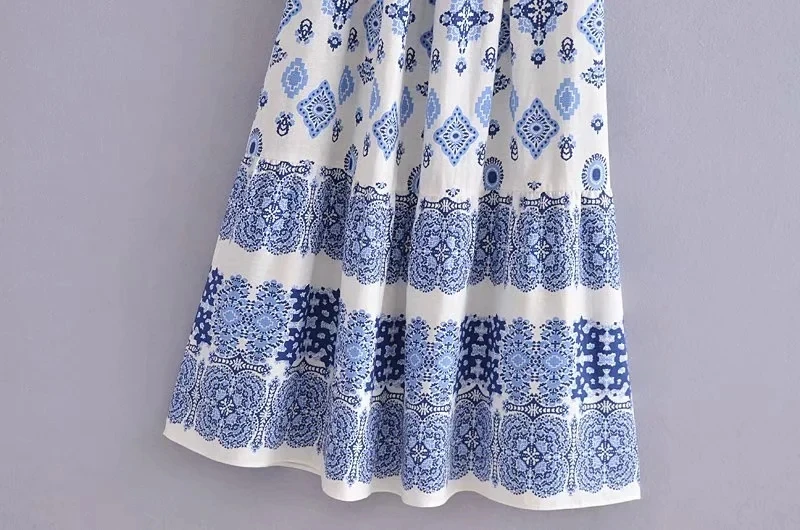 Blue Floral Embroidey Summer Beach Dress Women Casual Holiday Bohemian Dress Boho Sundress Maxi Long Vestidos Fashion Clothes