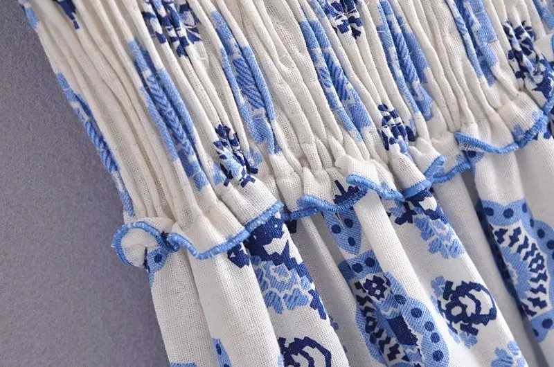 Blue Floral Embroidey Summer Beach Dress Women Casual Holiday Bohemian Dress Boho Sundress Maxi Long Vestidos Fashion Clothes