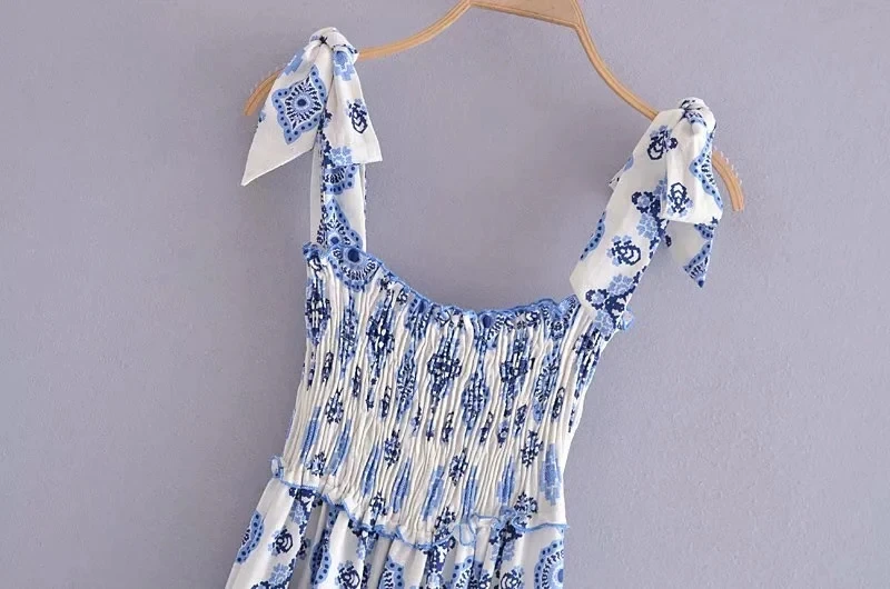 Blue Floral Embroidey Summer Beach Dress Women Casual Holiday Bohemian Dress Boho Sundress Maxi Long Vestidos Fashion Clothes