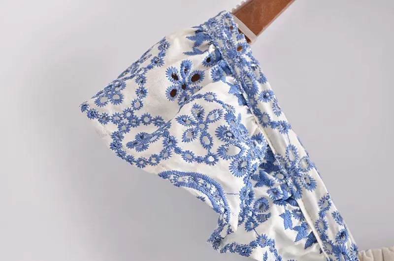 Blue Floral Embroidey Summer Beach Dress Women Casual Holiday Bohemian Dress Boho Sundress Maxi Long Vestidos Fashion Clothes