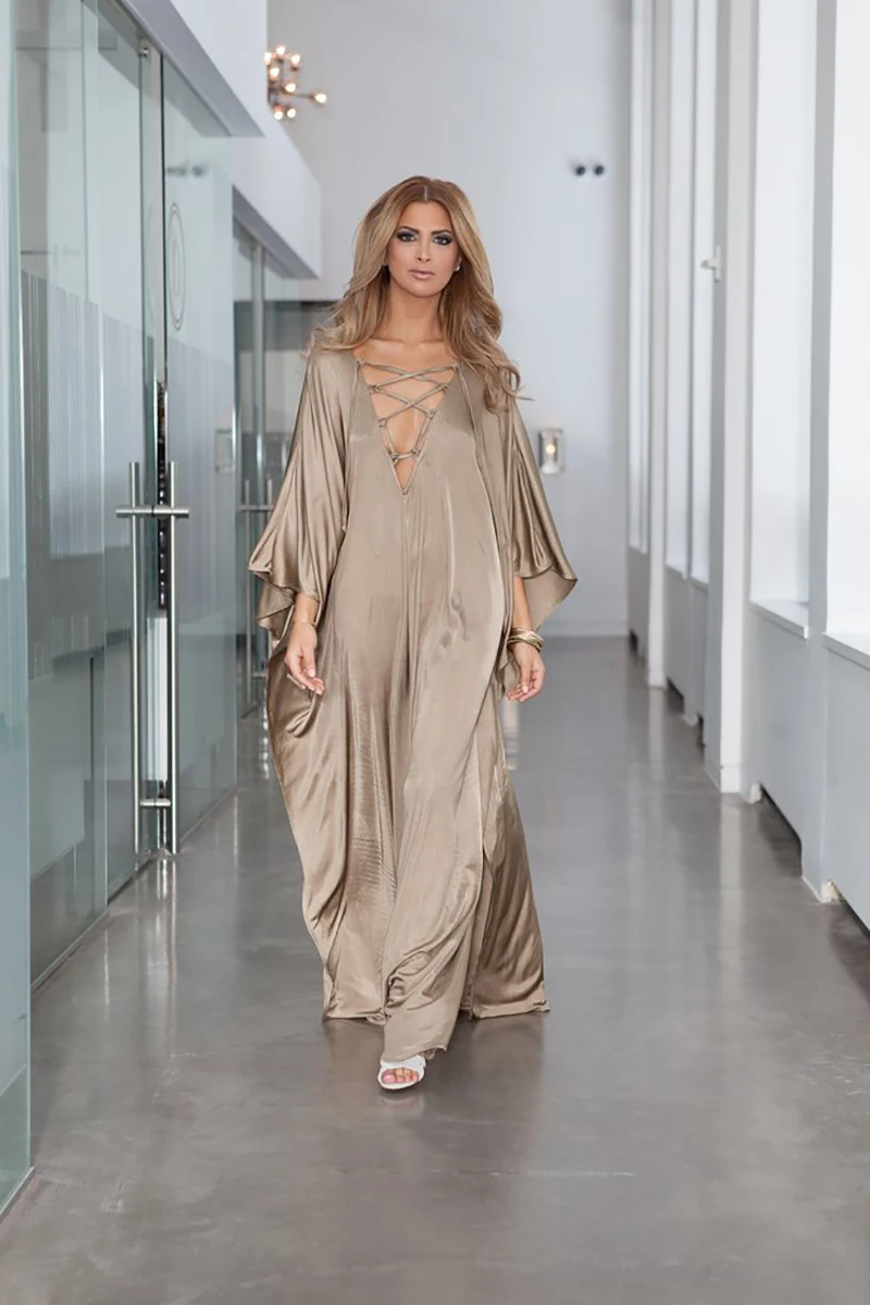 2025 Indie Folk Lace Up V-Neck Batwing Sleeve Summer Beach Dress  Tunic Women Beachwear kaftan Maxi Dress Robe Sarong Q775