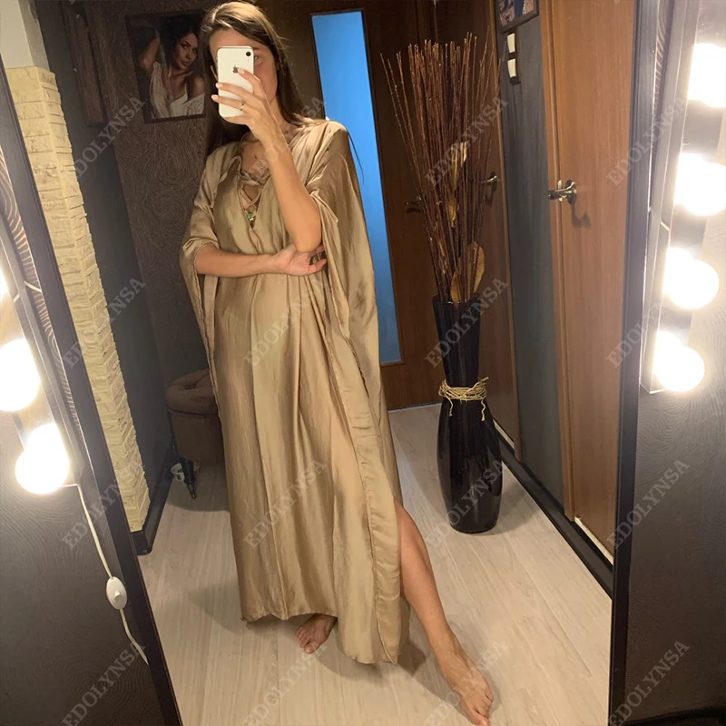 2025 Indie Folk Lace Up V-Neck Batwing Sleeve Summer Beach Dress  Tunic Women Beachwear kaftan Maxi Dress Robe Sarong Q775