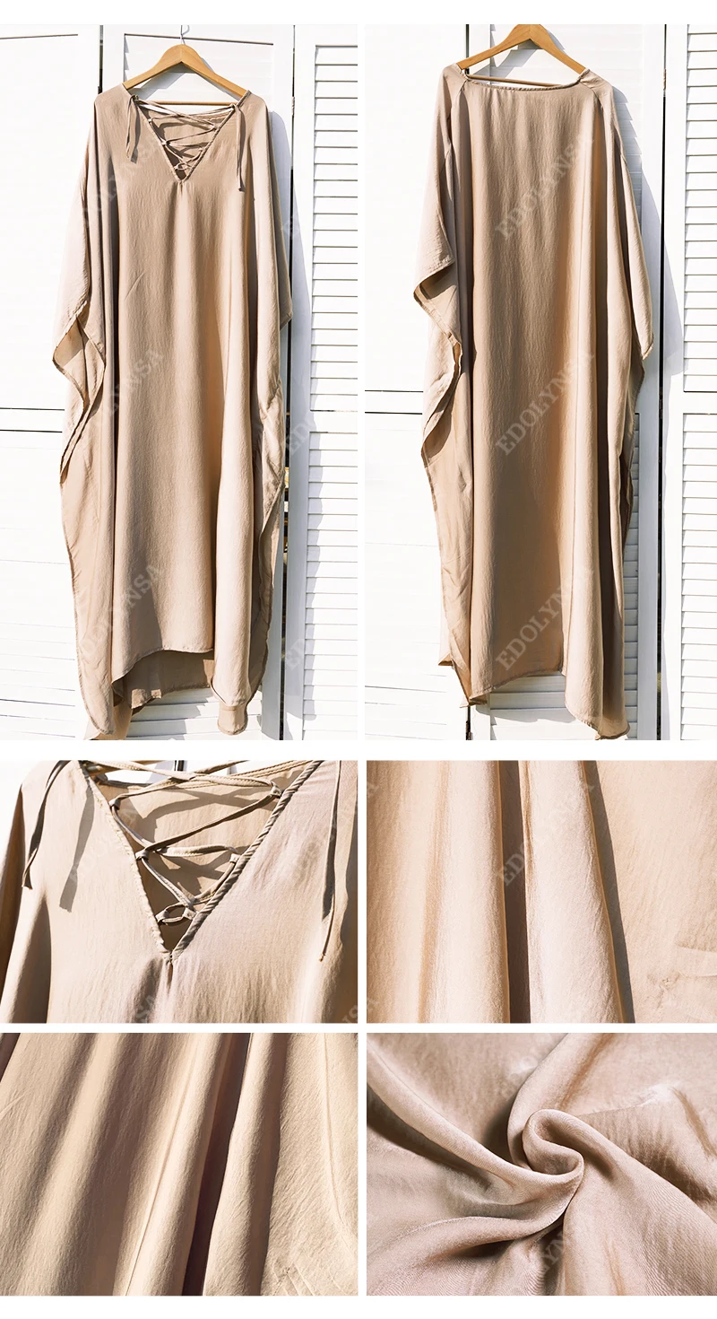 2025 Indie Folk Lace Up V-Neck Batwing Sleeve Summer Beach Dress  Tunic Women Beachwear kaftan Maxi Dress Robe Sarong Q775
