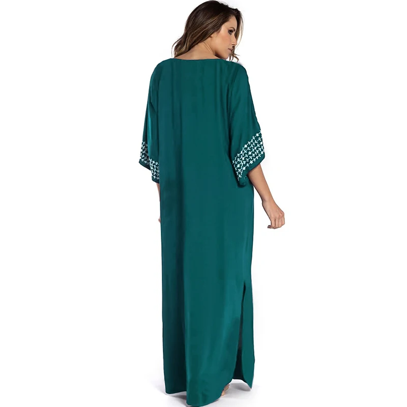2025 Indie Folk Lace Up V-Neck Batwing Sleeve Summer Beach Dress  Tunic Women Beachwear kaftan Maxi Dress Robe Sarong Q775