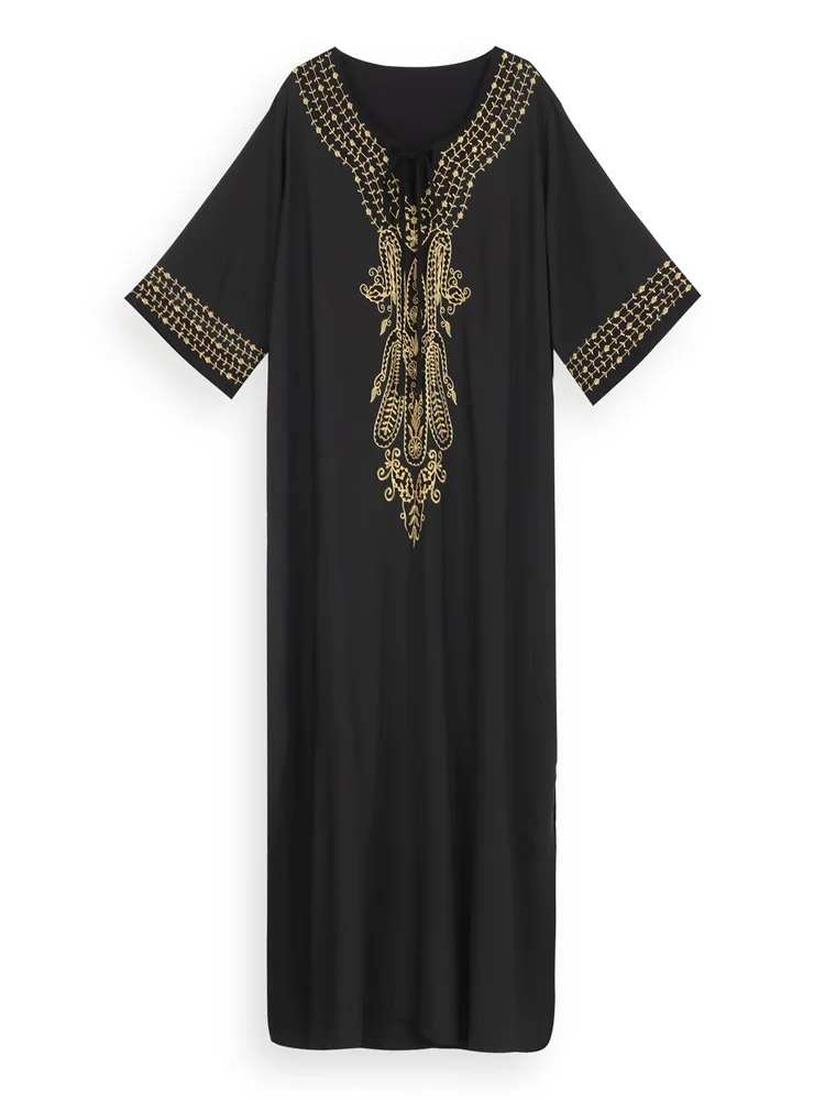 2025 Indie Folk Lace Up V-Neck Batwing Sleeve Summer Beach Dress  Tunic Women Beachwear kaftan Maxi Dress Robe Sarong Q775