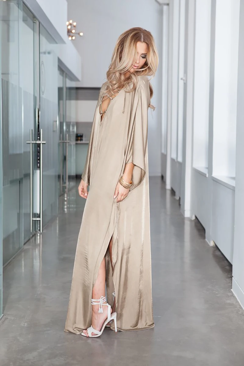2025 Indie Folk Lace Up V-Neck Batwing Sleeve Summer Beach Dress  Tunic Women Beachwear kaftan Maxi Dress Robe Sarong Q775