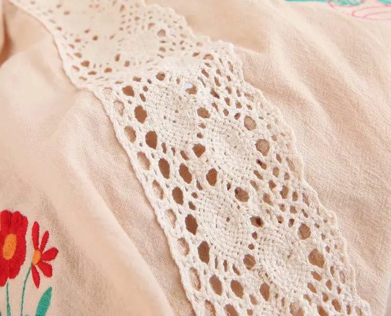 Vintage Cotton Linen Backless Long Floral Embroidery  Women Maxi Dress Hollow Out Patchwork Boho Gypsy Beach Dresses Summer