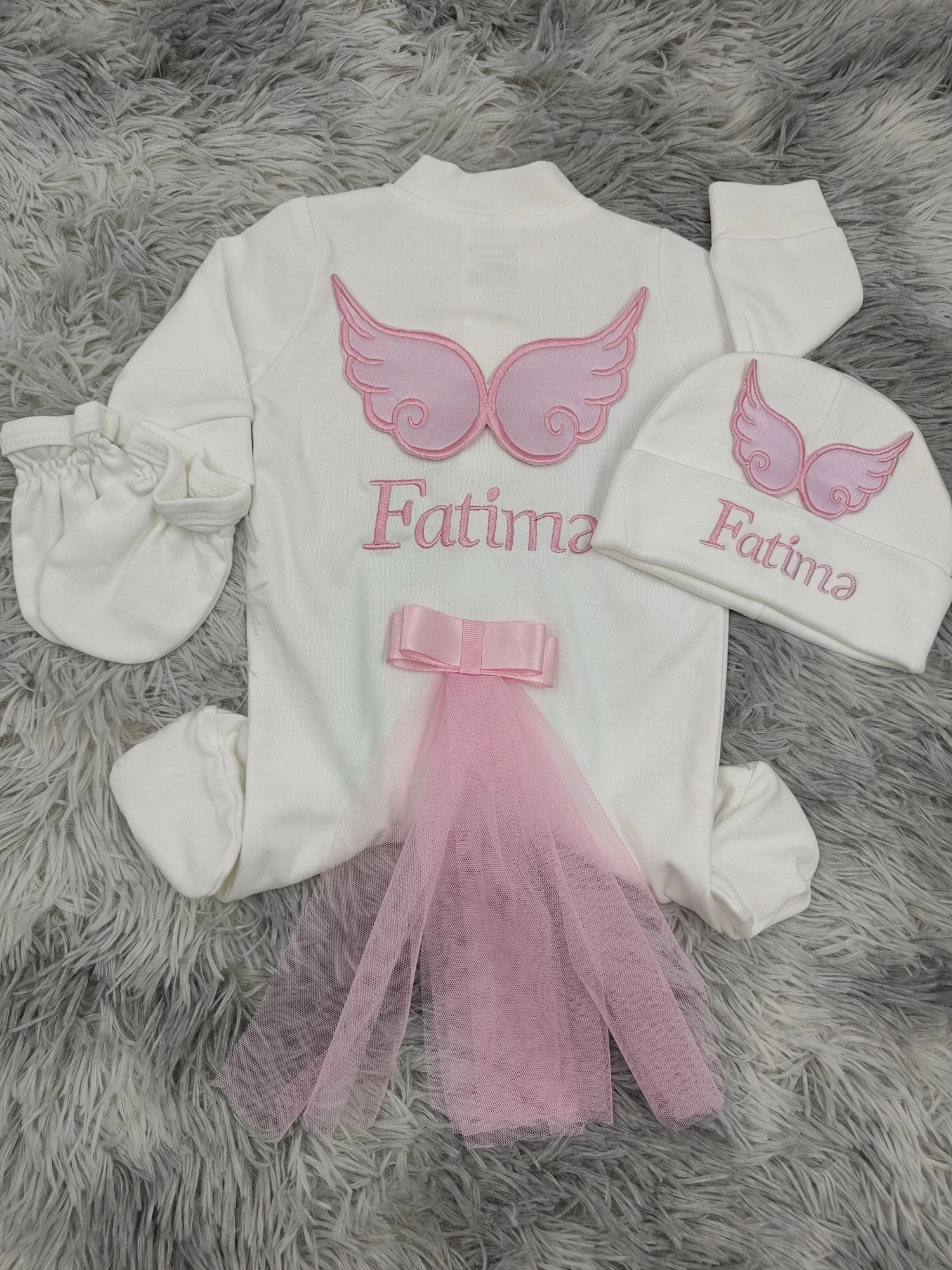 Dollbling Pearly Crown Boho Birthday Girl Outfit with Pink Angel Wings French Lace Bodysuit Cake Smash Shirt Set for Nursery