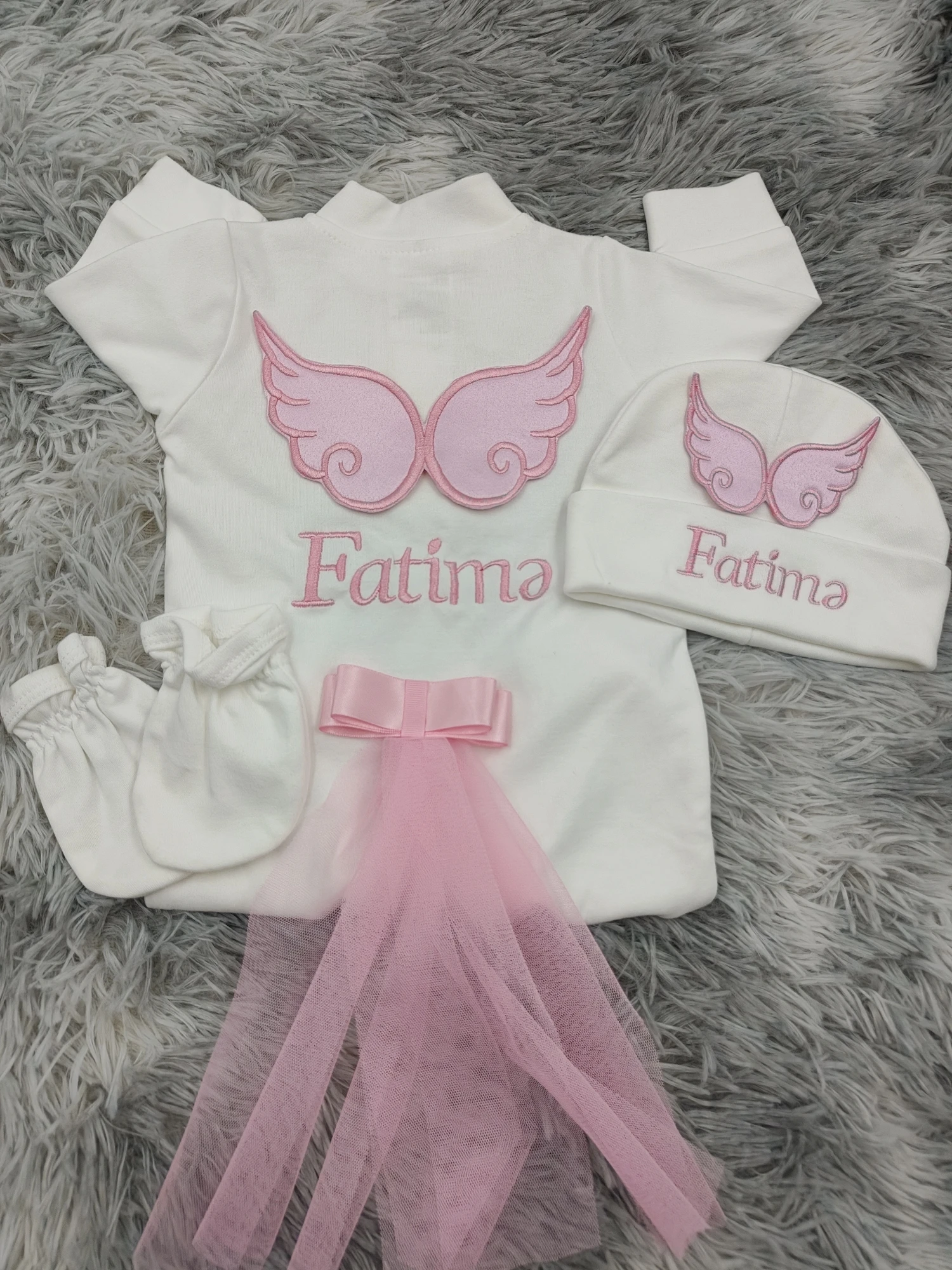 Dollbling Pearly Crown Boho Birthday Girl Outfit with Pink Angel Wings French Lace Bodysuit Cake Smash Shirt Set for Nursery