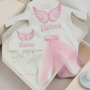 Dollbling Pearly Crown Boho Birthday Girl Outfit with Pink Angel Wings French Lace Bodysuit Cake Smash Shirt Set for Nursery