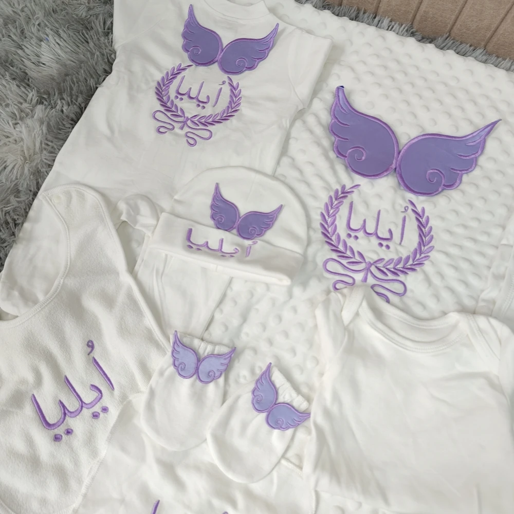 Dollbling 10 pcs Layette Outfit Welcome Baby Girl Gift Basket Lavender Boho Baby Girl Essentials Personalized New Baby Gifts