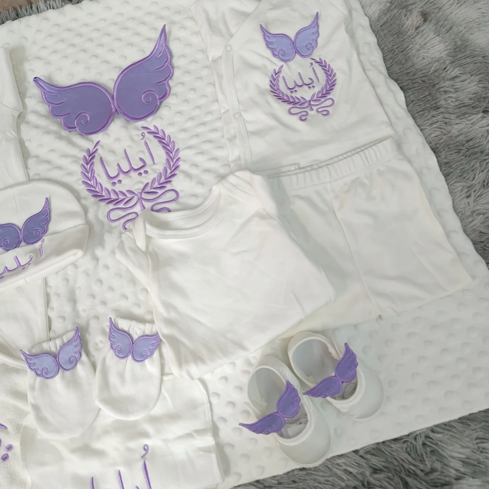 Dollbling 10 pcs Layette Outfit Welcome Baby Girl Gift Basket Lavender Boho Baby Girl Essentials Personalized New Baby Gifts