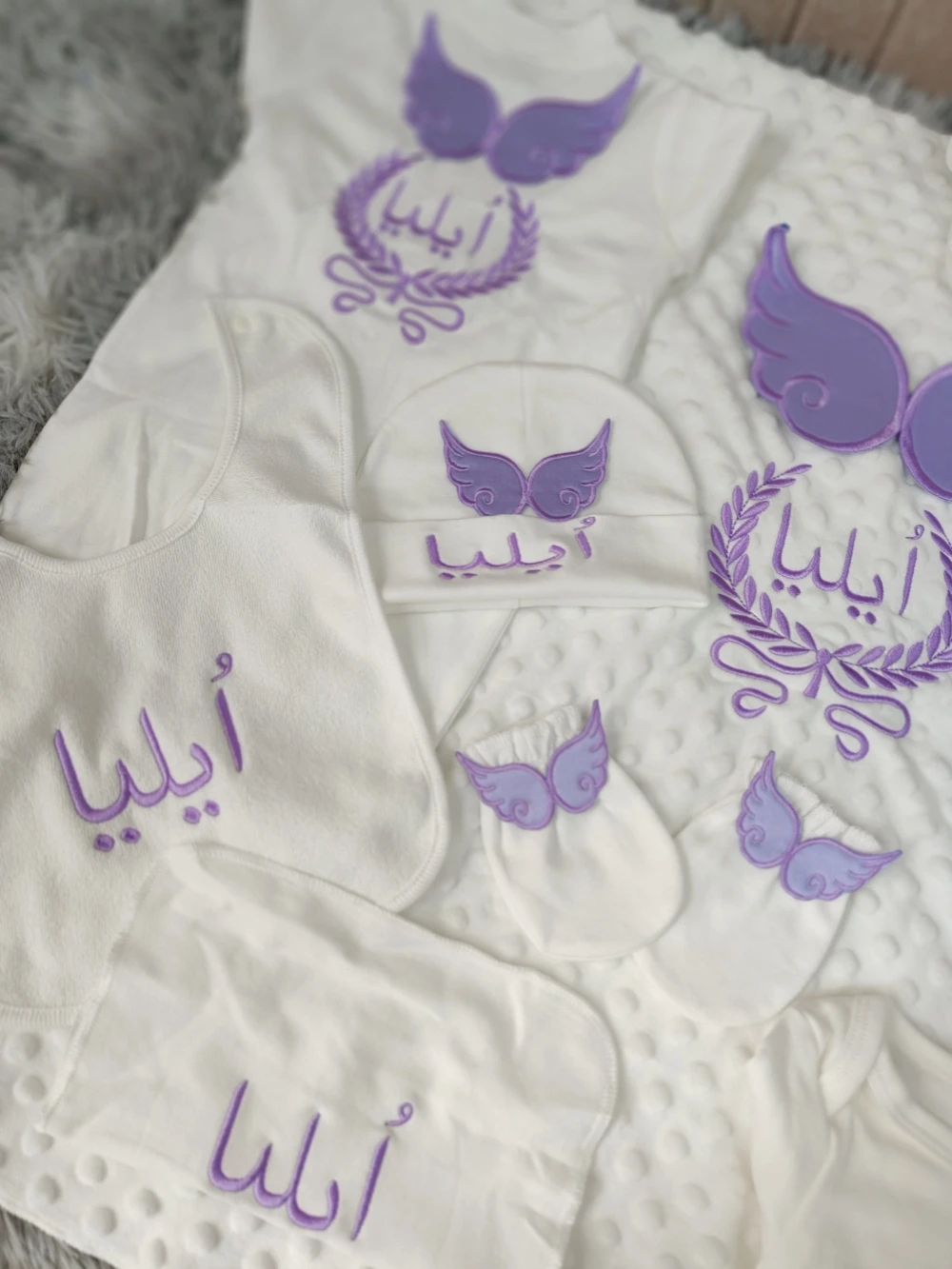 Dollbling 10 pcs Layette Outfit Welcome Baby Girl Gift Basket Lavender Boho Baby Girl Essentials Personalized New Baby Gifts