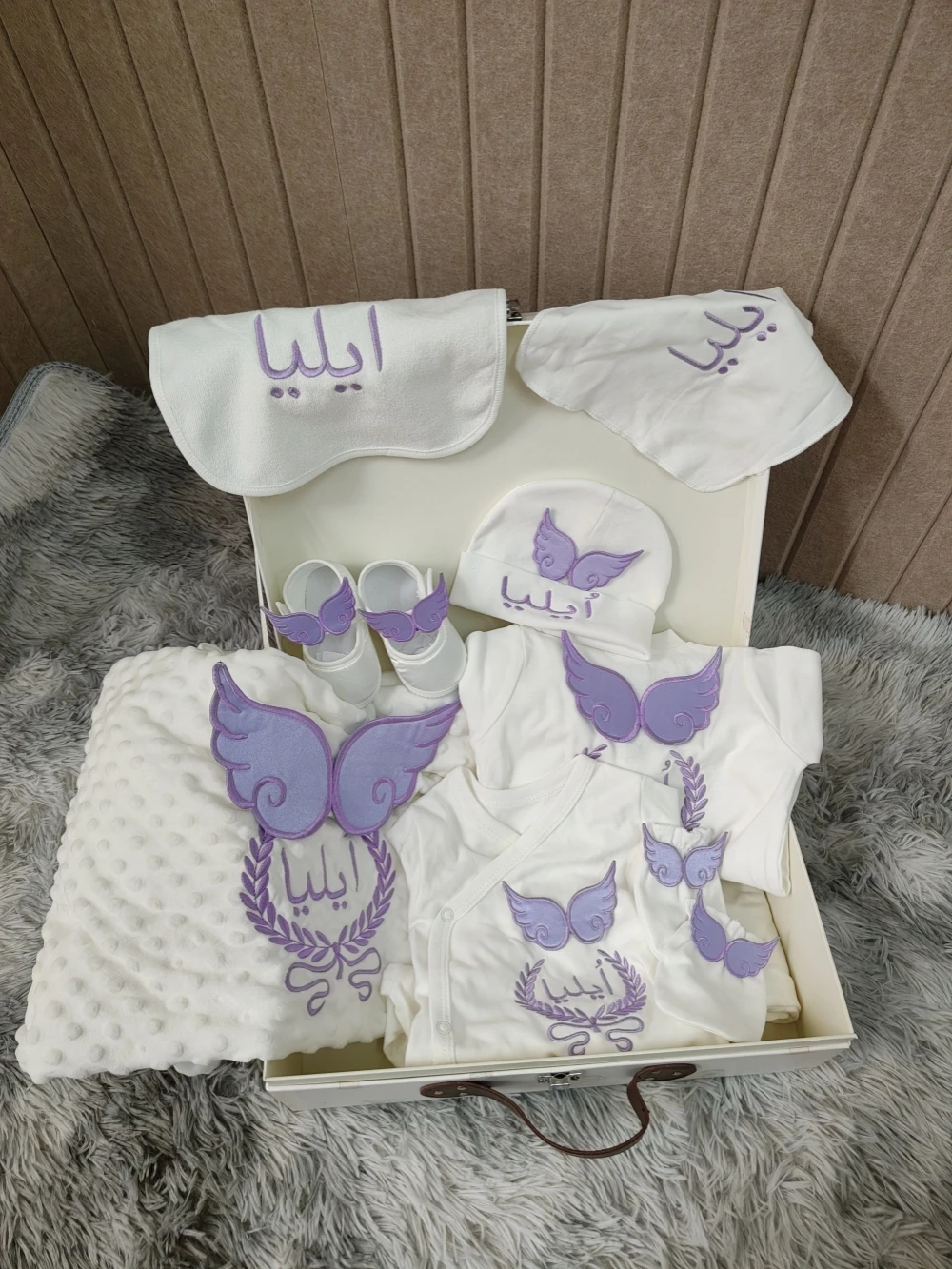 Dollbling 10 pcs Layette Outfit Welcome Baby Girl Gift Basket Lavender Boho Baby Girl Essentials Personalized New Baby Gifts