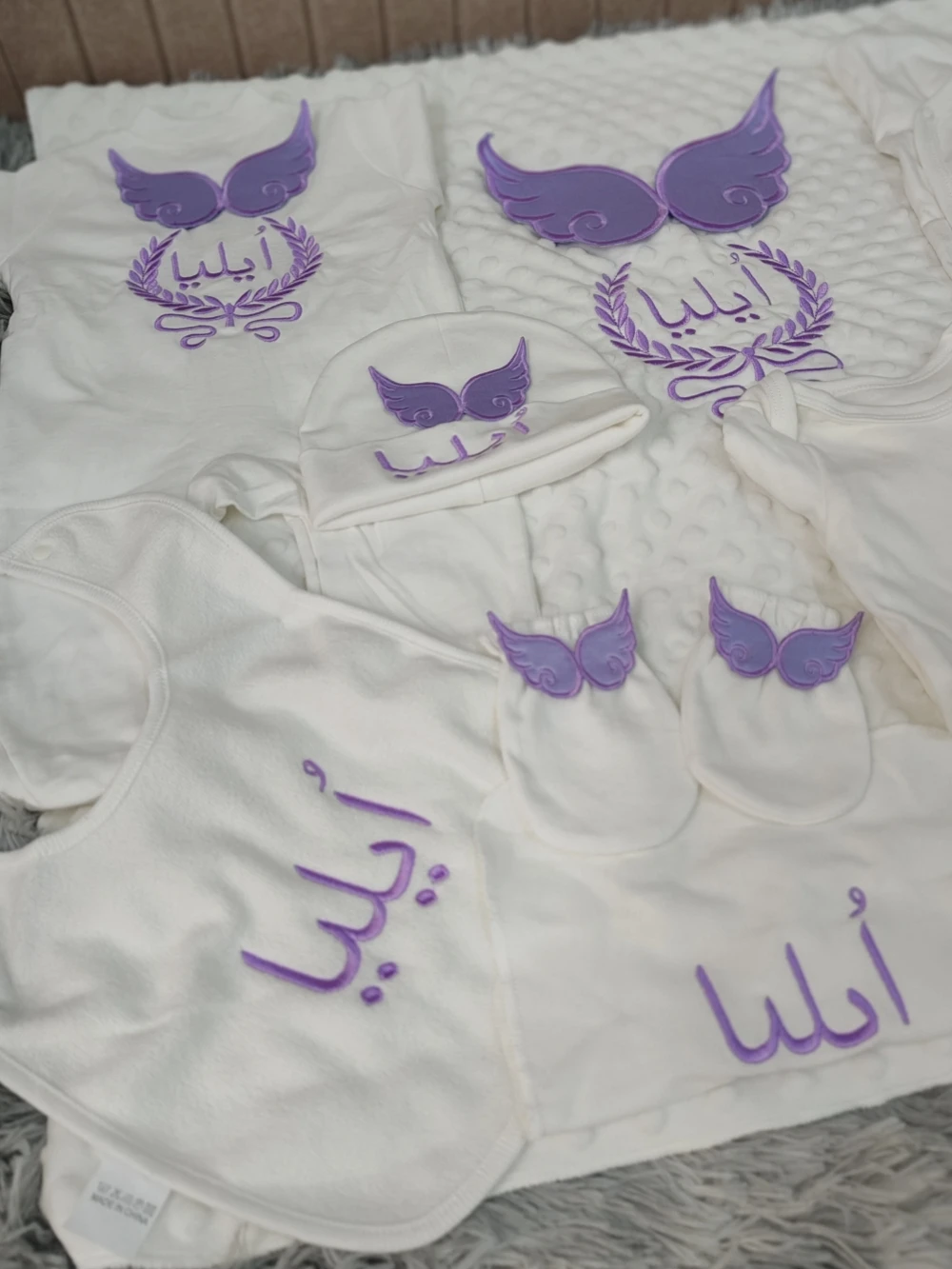 Dollbling 10 pcs Layette Outfit Welcome Baby Girl Gift Basket Lavender Boho Baby Girl Essentials Personalized New Baby Gifts