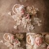 Newborn Photography Props Vintage Boho Style Set Backdrop Rattan Mat Hollow Tassel Blanket Floral Headband for Studio Photoshoot