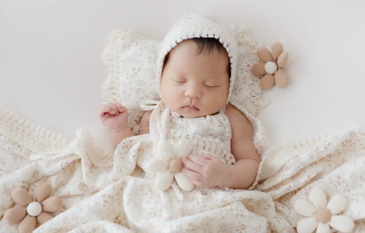 Newborn Baby Girls Photography Props Boho Florals Tassel Hat Pillow Blanket Set Blanket Decorations Studio Shooting Photo Prop