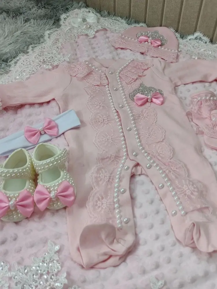 Newborn Baby Girl Coming Home Hospital Outfit Sequines Lace Tulle Romper Onesie with Blanket Princess Boho Clothes Photo Shoot