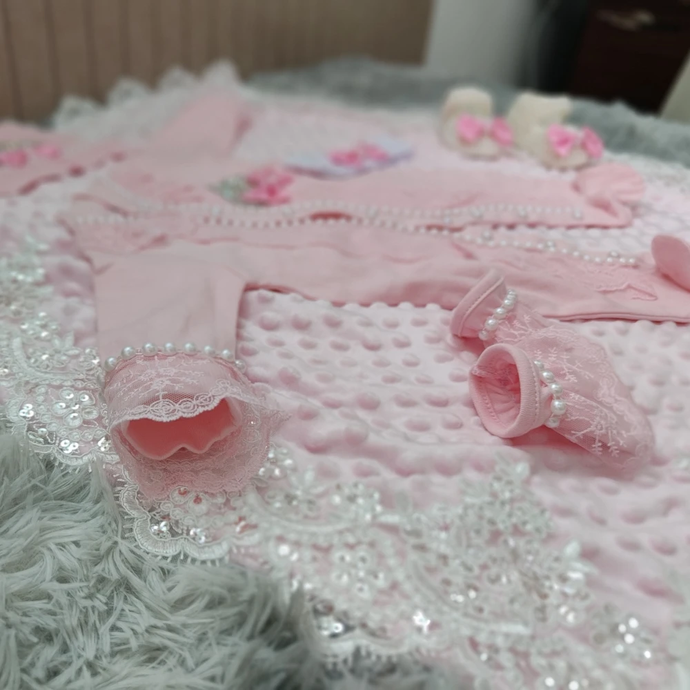 Newborn Baby Girl Coming Home Hospital Outfit Sequines Lace Tulle Romper Onesie with Blanket Princess Boho Clothes Photo Shoot