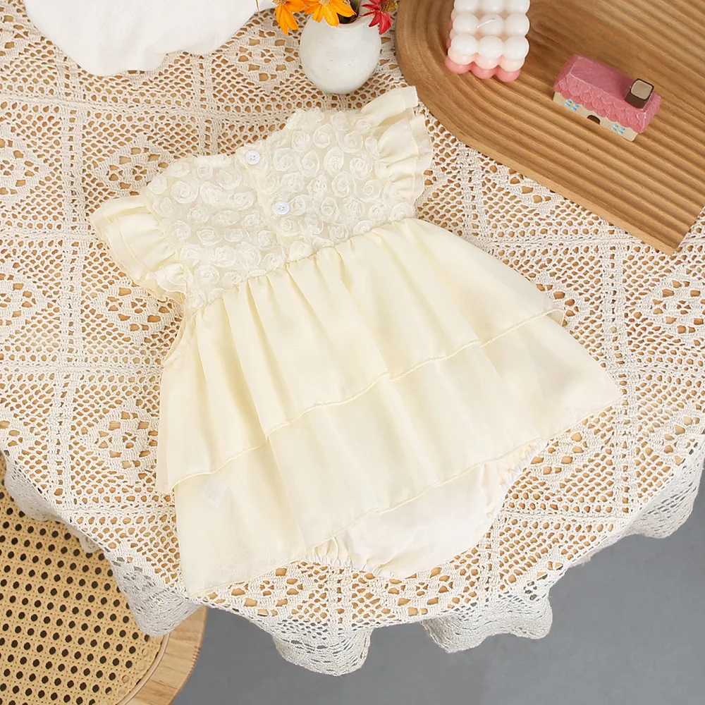 2026 Summer New 0-2Y Baby Girl Sleeveless Romper Dress Princess 3D Bow Tutu Layered Dress Cute 100 Days Party Dress