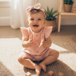 Summer Solid Color Baby Girl Romper Set