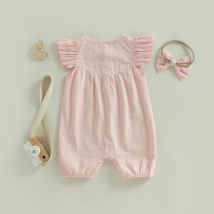 Summer Newborn Baby Girls Casual Rompers Clothing Solid Color Fly Short Sleeve Button Loose Jumpsuits Headband Outfits 10 40307 luwjqp