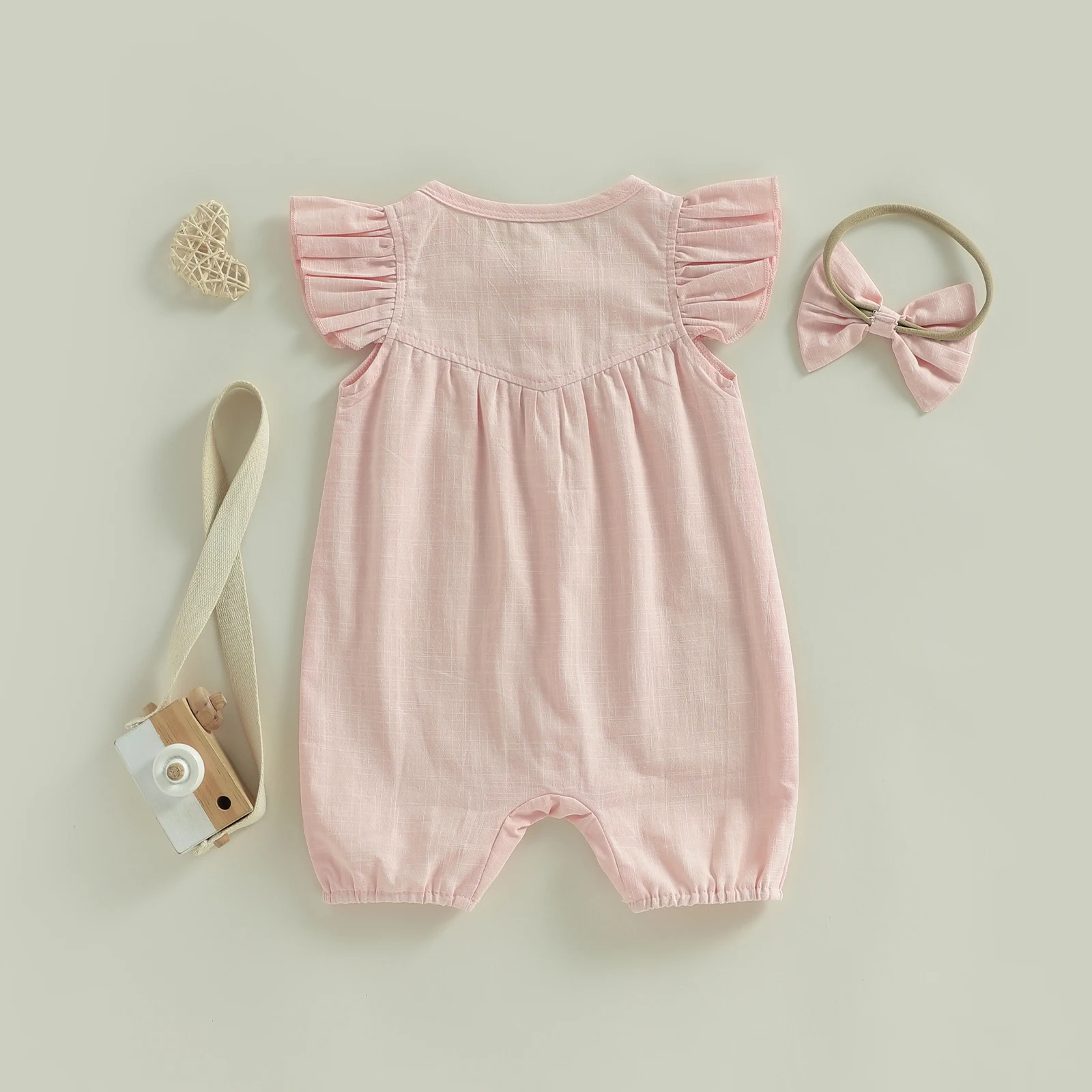 Summer Newborn Baby Girls Casual Rompers Clothing Solid Color Fly Short Sleeve Button Loose Jumpsuits Headband Outfits 5 40307 luwjqp