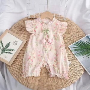 Summer Newborn Girl Bodysuit 0-3Y Baby Girl Flying Sleeve Floral Ruffled Shorts Romper for Infants Flower Decor Romper Clothes