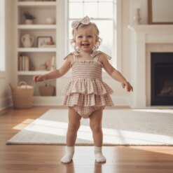 Summer Plaid Ruffle Baby Girl Romper Set